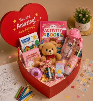 personalise gift for kid Personalised Gift Hamper for Kids – Activity Book, Teddy & Colouring Set | Kids Personalised Gift Box