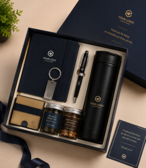 personalised corporate gift Personalised Corporate Gift Set with Logo – Notebook, Flask, Pen & Card Holder | A Perfect Gift for Corporate Employee
